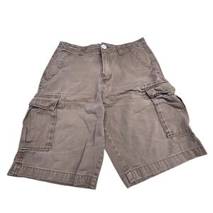 Vintage Y2K Plugg Baggy Cargo Shorts Mens 32" Gray Tan Skater Jorts Grunge 11"L